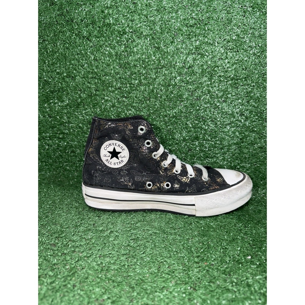 Converse Womens 5 CT All Star Lift Hi Black Floral Skate Shoes Comfort Sneakers